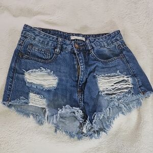 Machine Blue Distressed Jean Shorts Sz28 #b4
